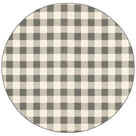 Palacedesigns 8 ft. Round Gray & Ivory Gingham Indoor & Outdoor Area Rug PA3670192